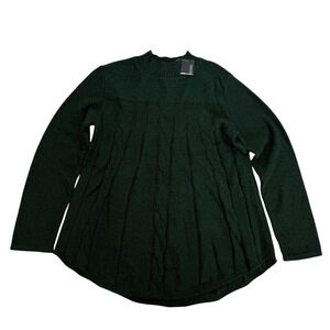 NWT Kim Rogers Green Mock Neck Cable Knit Sweater Long Sleeve Cotton Sz M